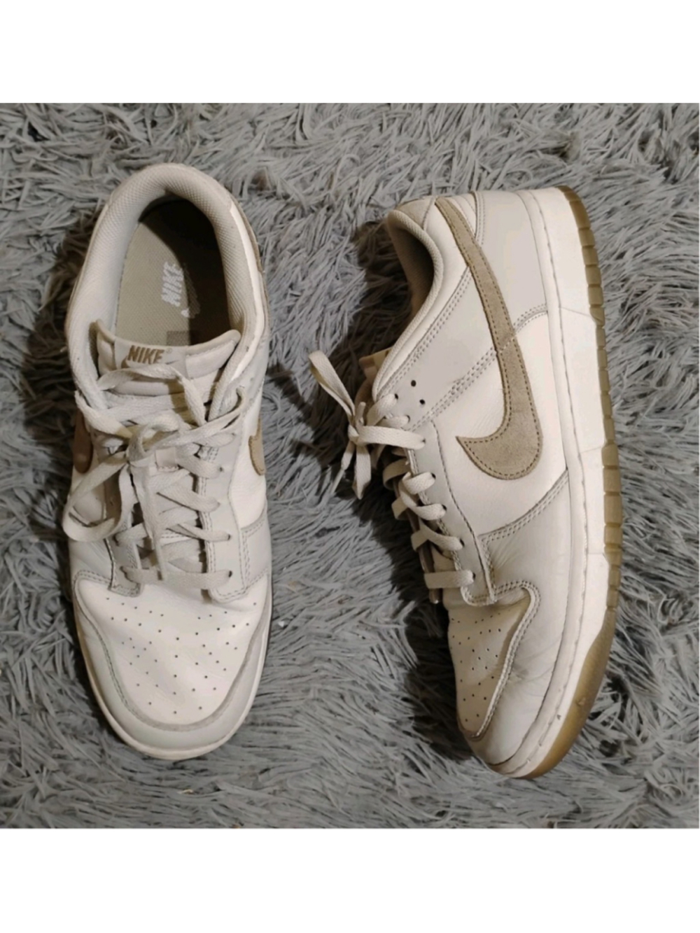 Nike Dunk Low Shoes Mens Size 12 White Tan Suede Swoosh Sneakers FJ4188-001